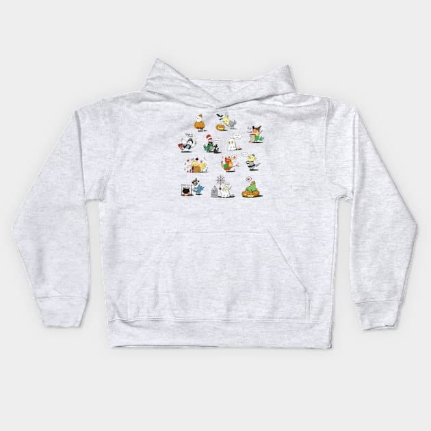 Halloween birbs Kids Hoodie by Shemii